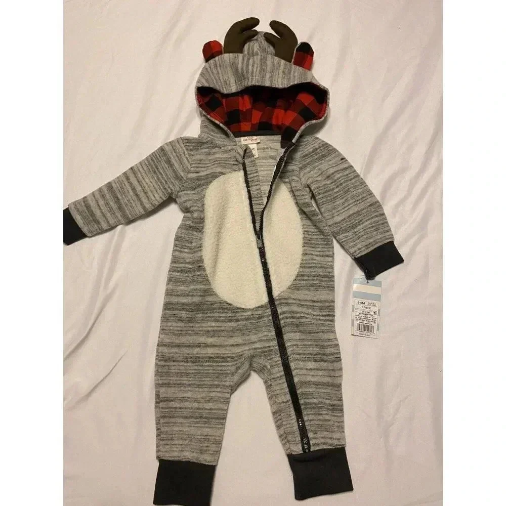 Cat & Jack 3-6 Months Reindeer Outfit Christmas Suit Xmas Full Zip Pajama